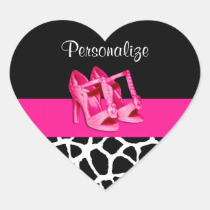 Girly Giraffe Print Cute Pink Shoes With Name Heart Sticker
