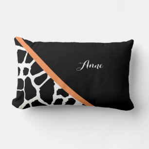 Girly Giraffe Print Modern Orange Stripe With Name Lumbar Cushion