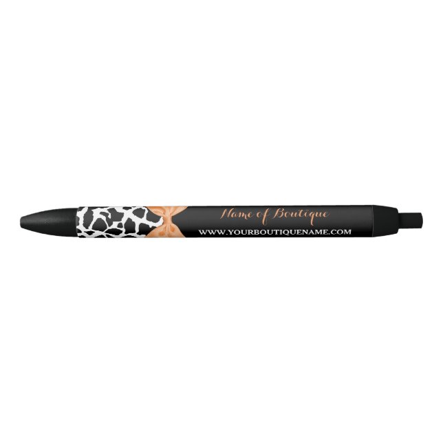 Girly Giraffe Print Orange Bow Boutique Promotion Black Ink Pen (Front)
