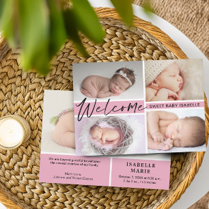 Girly Girl Welcome Sweet Baby Photo Collage Birth Announcement