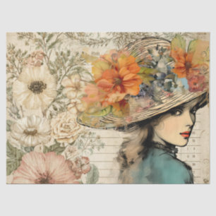 Girly Girl with Hat Cottagecore Floral Garden  Tissue Paper
