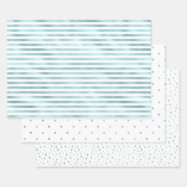 Girly Glam Aqua Mint Stripes Wrapping Paper Sheet (Set)