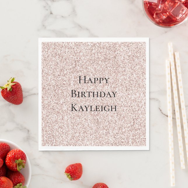 Girly Glam Blush Pink Glitter Birthday Napkin (Insitu)