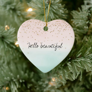 Girly Glam Blush Pink Mint Gold Sparkle Confetti Ceramic Tree Decoration