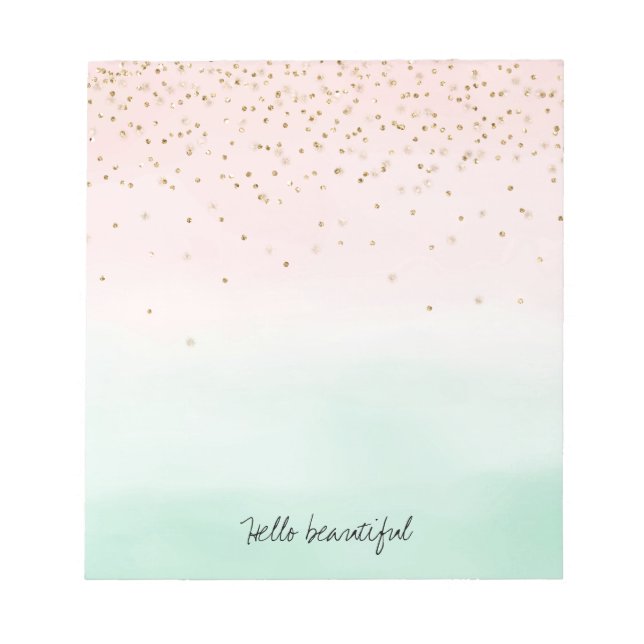Girly Glam Blush Pink Mint Gold Sparkle Confetti Notepad (Front)