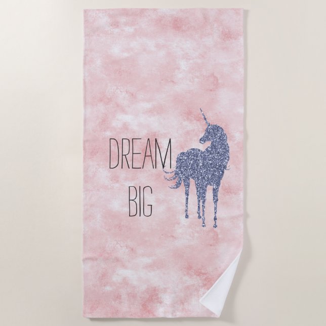 Girly Glam Blush Pink Purple Unicorn Glitter Beach Towel (Front)