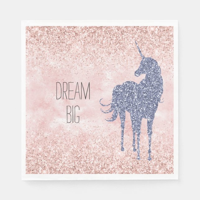 Girly Glam Blush Pink Purple Unicorn Glitter Napkin (Front)