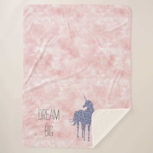 Girly Glam Blush Pink Purple Unicorn Glitter Sherpa Blanket (Front)