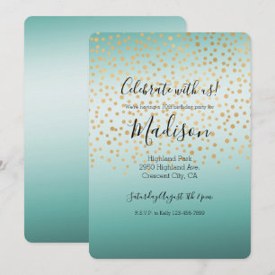 Girly Glam Gold Confetti Mint Ombre Invitation