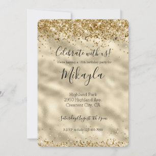 Girly Glam Gold Glitter Sparkle Confetti Invitation