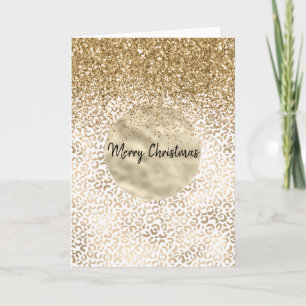 Girly Glam Gold Leopard Print Glitter Sparkle Card