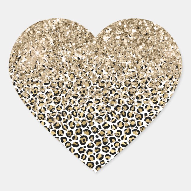 Girly Glam Gold Leopard Print Glitter sparkle Heart Sticker (Front)