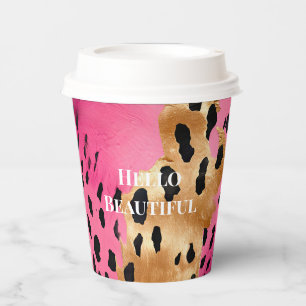 Girly Glam Gold Pink Black Leopard Paper Cups
