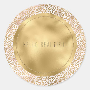 Girly Glam Gold Pink Leopard Print Personalised Classic Round Sticker