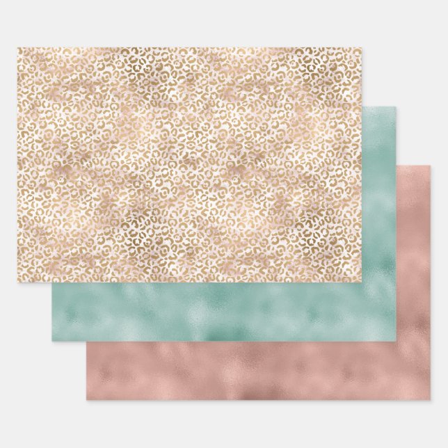 Girly Glam Gold Pink Leopard Print Wrapping Paper Sheet (Set)