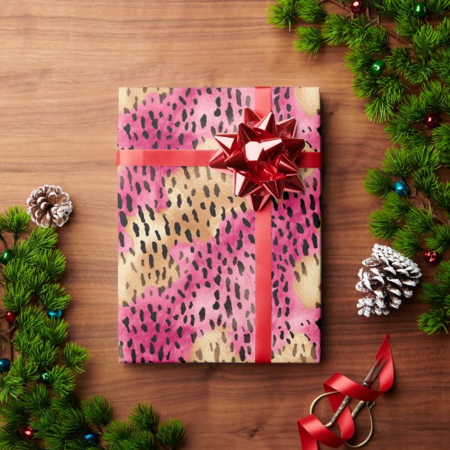 Girly Glam Gold Pink Leopard Wrapping Paper (Holiday Gift)