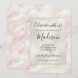 Girly Glam Gold Pink Mint Ombre Leoaprd Print Invitation