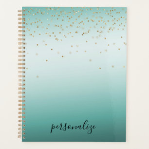 Girly Glam Gold Sparkle Confetti Mint Ombre Planner