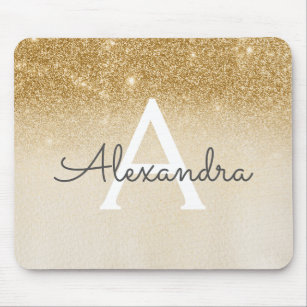 Girly Glam Gold Sparkle Glitter Monogram Ombre Mouse Pad