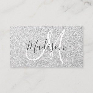 Girly & Glam Grey Silver Glitter Sparkles Monogram Business Card