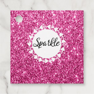 Girly & Glam Hot Pink Glitter Sparkle White Hearts Favour Tags
