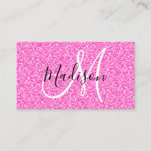 Girly & Glam Hot Pink Glitter Sparkles Monogram Business Card