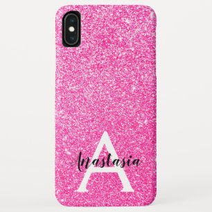 Girly Glam Hot Pink Glitter Sparkles Monogram Name Case-Mate iPhone Case