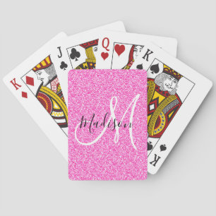 Girly Glam Hot Pink Glitter Sparkles Monogram Name Playing Cards