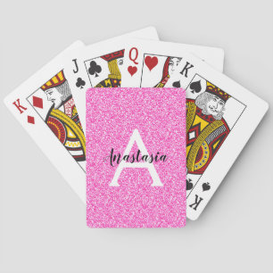 Girly Glam Hot Pink Glitter Sparkles Monogram Name Playing Cards