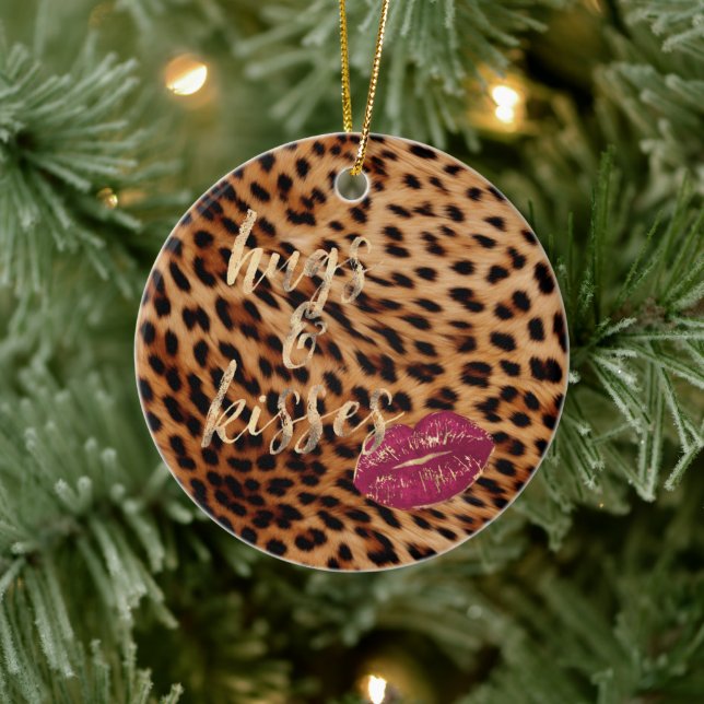 Girly Glam Leopard Hugs & Kisses Lips Ceramic Tree Decoration (Tree)