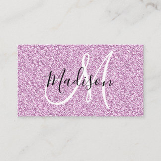Girly & Glam Lilac Purple Glitter Sparkle Monogram Business Card