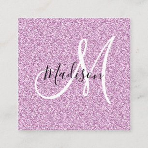 Girly & Glam Lilac Purple Glitter Sparkle Monogram Square Business Card