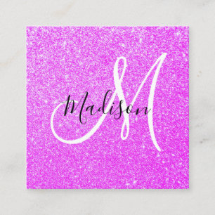 Girly & Glam Lilac Purple Glitter Sparkle Monogram Square Business Card