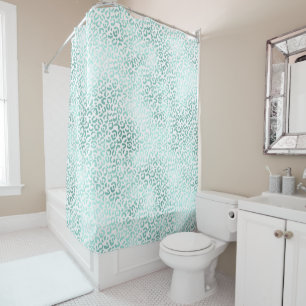 Girly Glam Mint Leopard Print Shower Curtain
