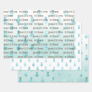 Girly Glam Mint Teal Aqua Tropical Pineapples Wrapping Paper Sheet