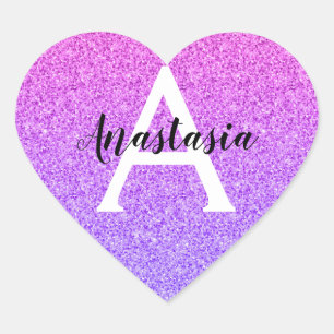 Girly Glam Ombre Purple Glitter Sparkles Monogram Heart Sticker