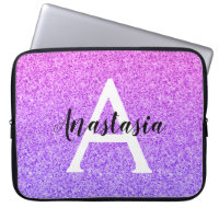Girly Glam Ombre Purple Glitter Sparkles Monogram
