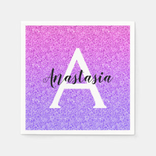 Girly Glam Ombre Purple Glitter Sparkles Monogram Napkin
