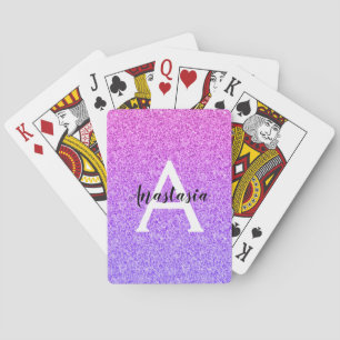 Girly Glam Ombre Purple Glitter Sparkles Monogram Playing Cards