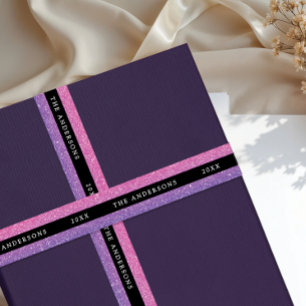Girly Glam Pink And Purple Black Sparkly Glitter Satin Ribbon