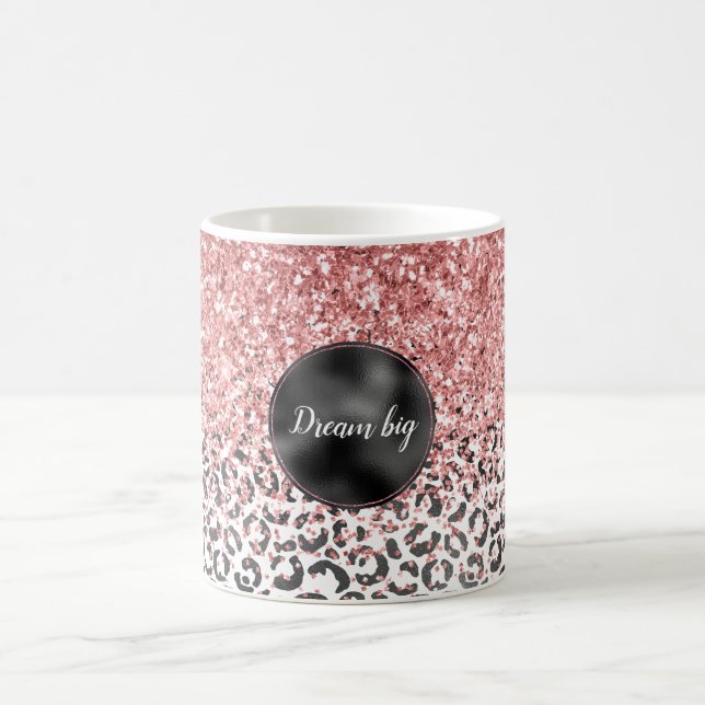 Girly Glam Pink Black White Leopard Print Glitter Coffee Mug (Center)