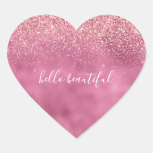 Girly Glam Pink Glitter Heart Sticker