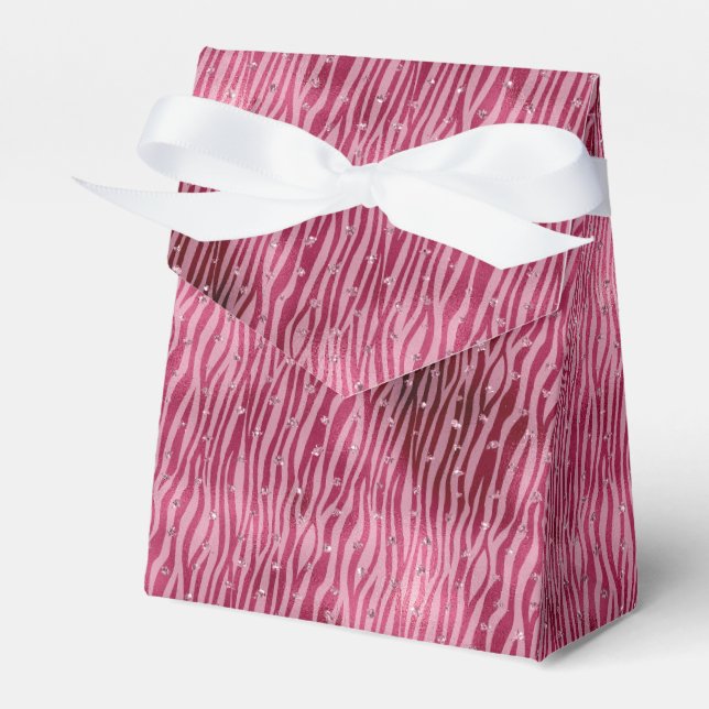 Girly Glam Pink Glitzy Dots Zebra Print Favour Box (Front Side)