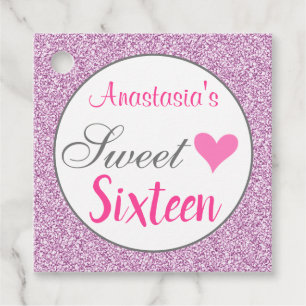 Girly Glam Pink Lilac Purple Glitter Sweet Sixteen Favour Tags