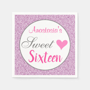 Girly Glam Pink Lilac Purple Glitter Sweet Sixteen Napkin