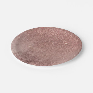 Girly Glam Pink Rose Gold Foil and Glitter Mesh Paper Plate
