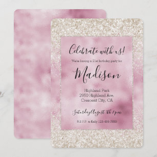 Girly Glam Pink White Glitter Sparkle Invitation