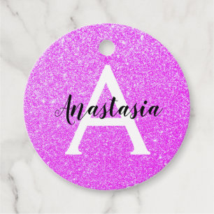 Girly Glam Purple Glitter Sparkles Monogram Name Favour Tags