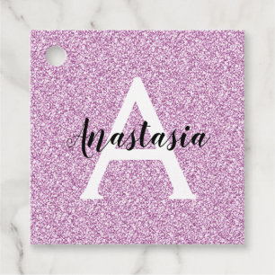 Girly Glam Purple Glitter Sparkles Monogram Name Favour Tags