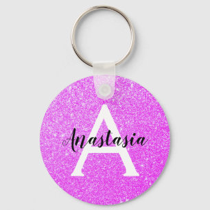 Girly Glam Purple Glitter Sparkles Monogram Name Key Ring